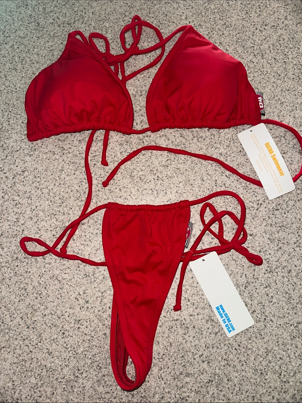 NWT Ujena Red String Triangle Thong Bikini Set OS